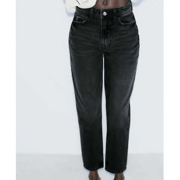 ZARA Jeans Womens Black High Rise Mom Fit Relaxed Fit Trendy Taper Denim Size 4 - Picture 3 of 7